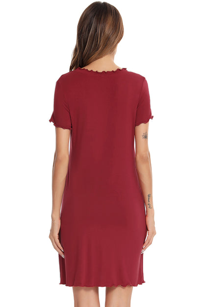 Round Neck Short Sleeve Lounge Dress - Elegant Aura Boutique