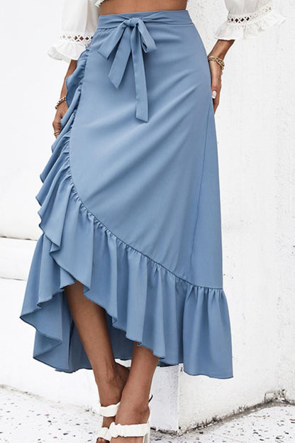 Ruffle Trim Tied Skirt - Elegant Aura Boutique