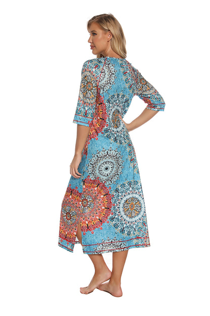 Printed Slit Night Dress - Elegant Aura Boutique