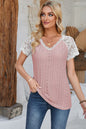 V-Neck Lace Short Sleeve T-Shirt