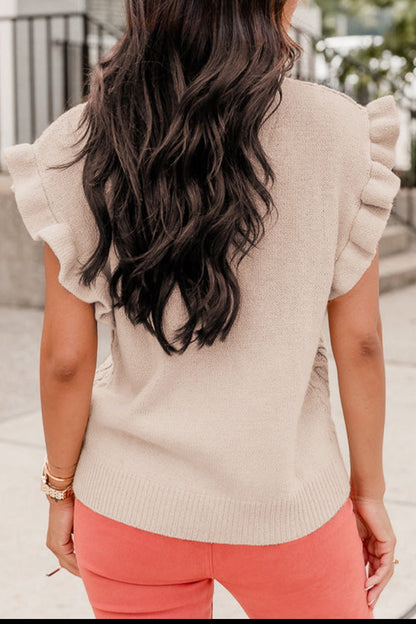 Cable-Knit Ruffled Mock Neck Sweater