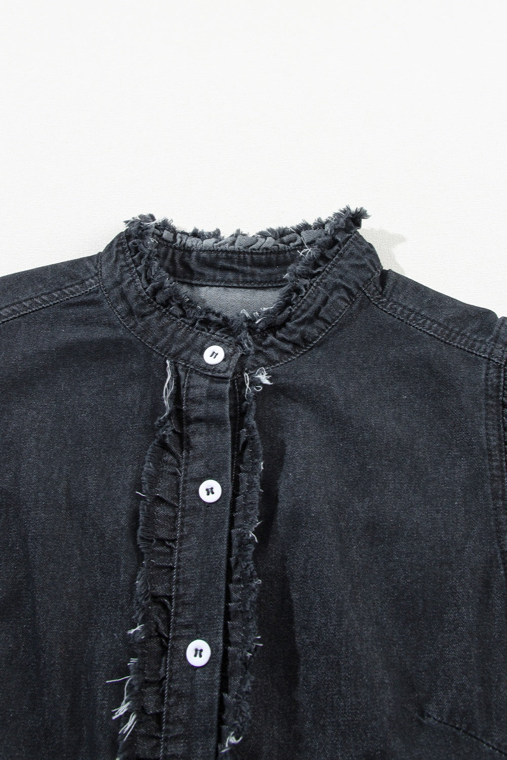 Raw Hem Button Up Denim Top