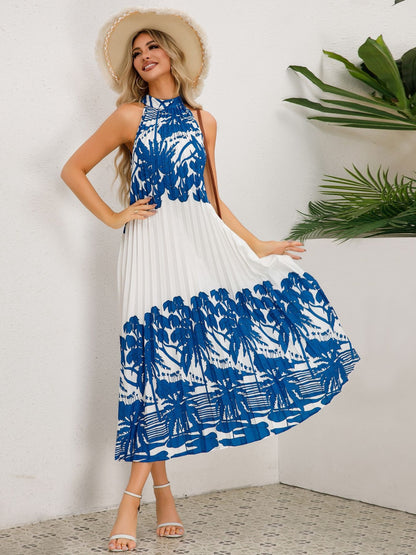 Tied Printed Sleeveless Midi Dress - Elegant Aura Boutique