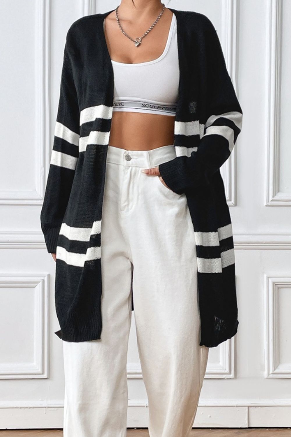 Striped Dropped Shoulder Cardigan