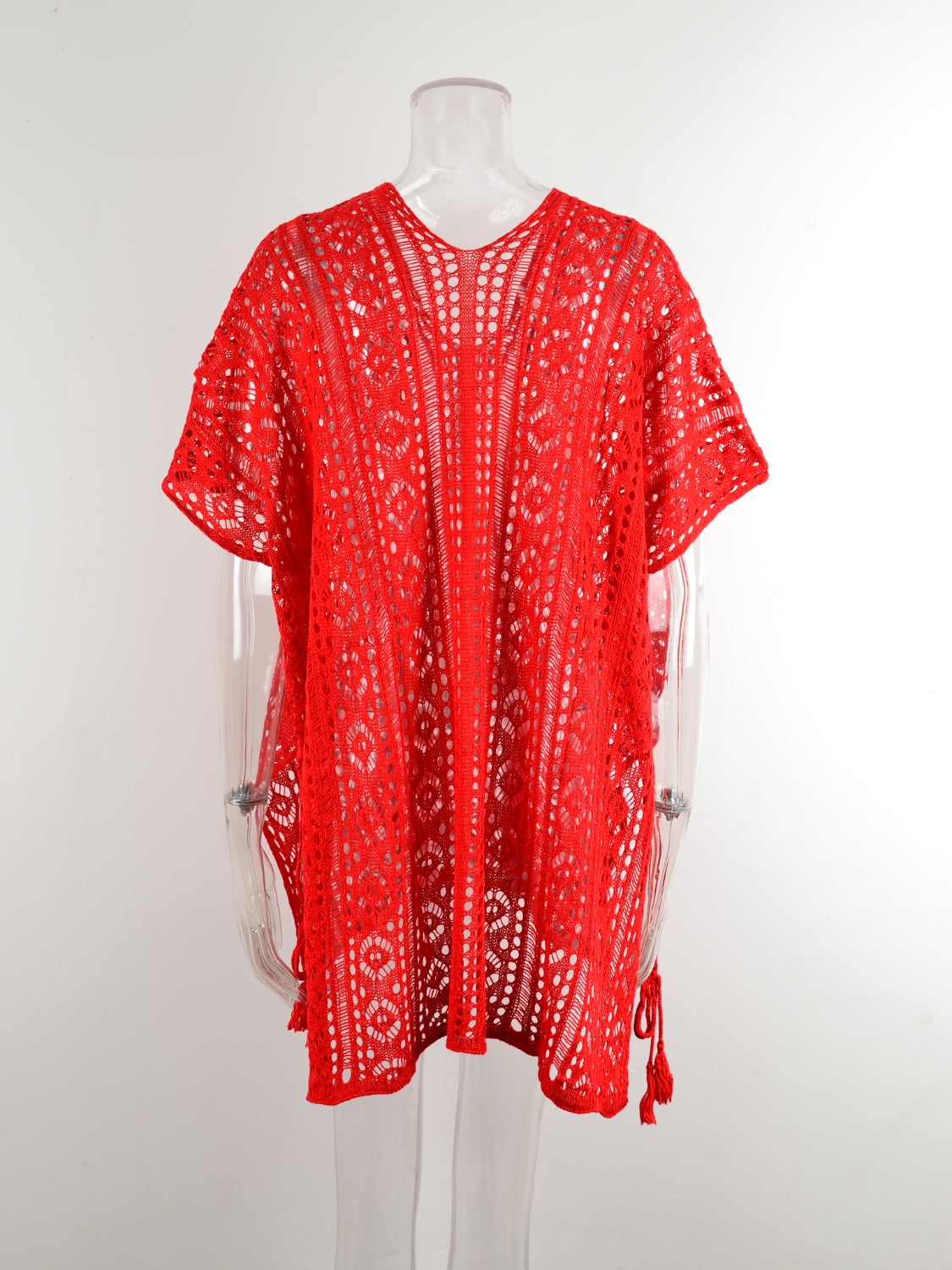 Cutout V-Neck Cover-Up with Tassel - Elegant Aura Boutique