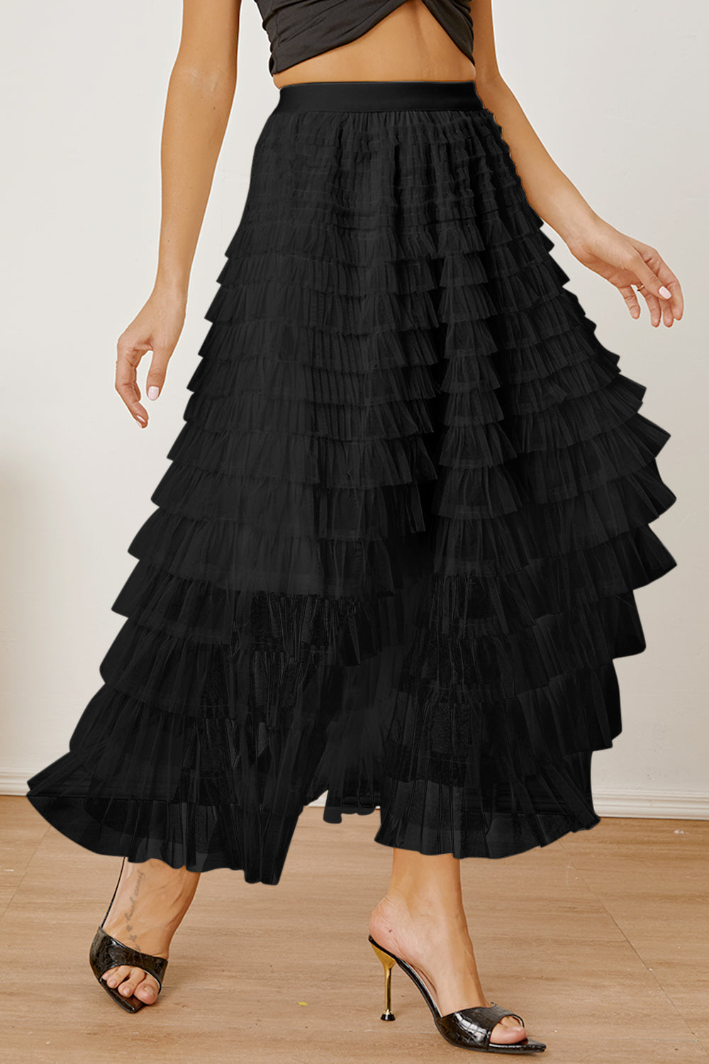 Ruched High Waist Tiered Skirt - Elegant Aura Boutique