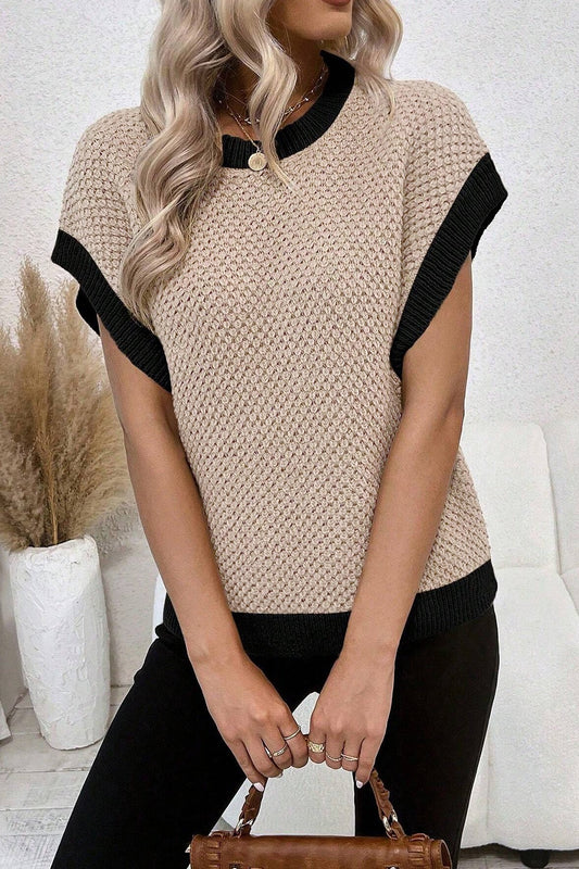 Contrast Cap Sleeve Knit Top