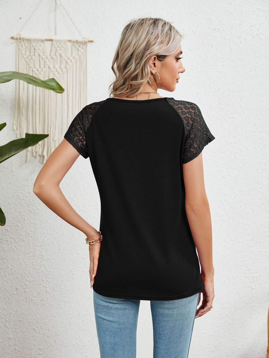 Lace Embellished Round Neck Top