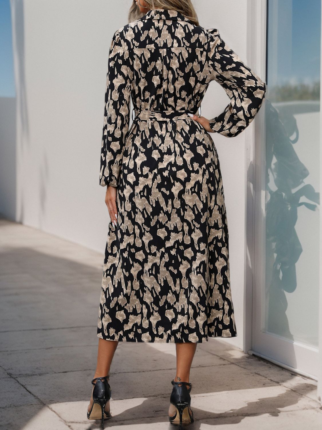 Printed Long Sleeve Midi Dress