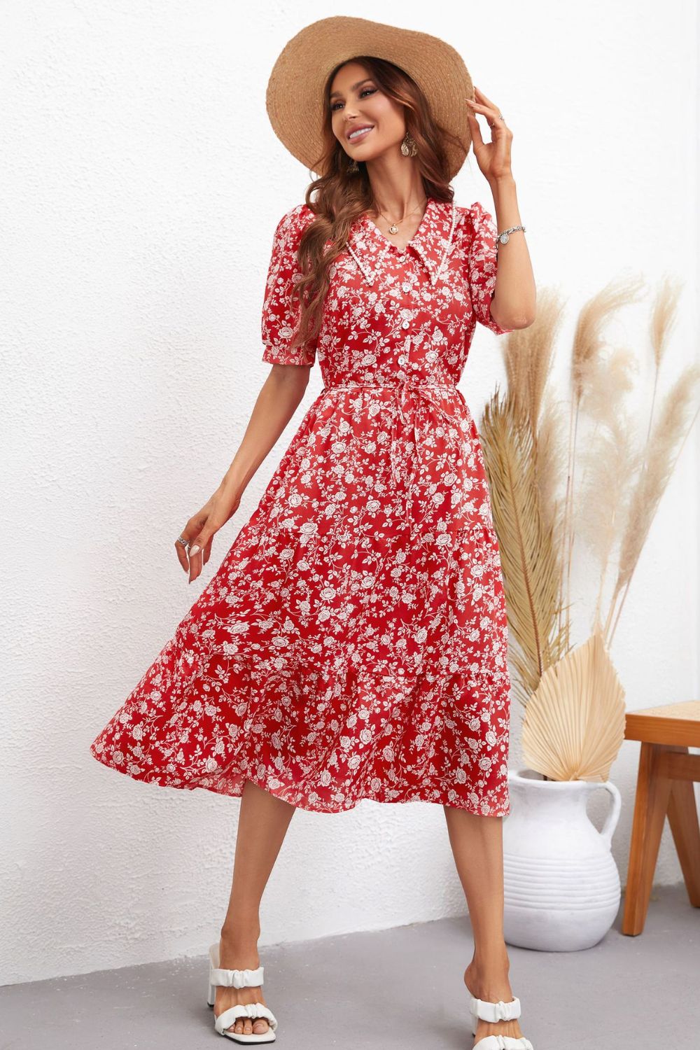 Floral Puff Sleeve Midi Dress