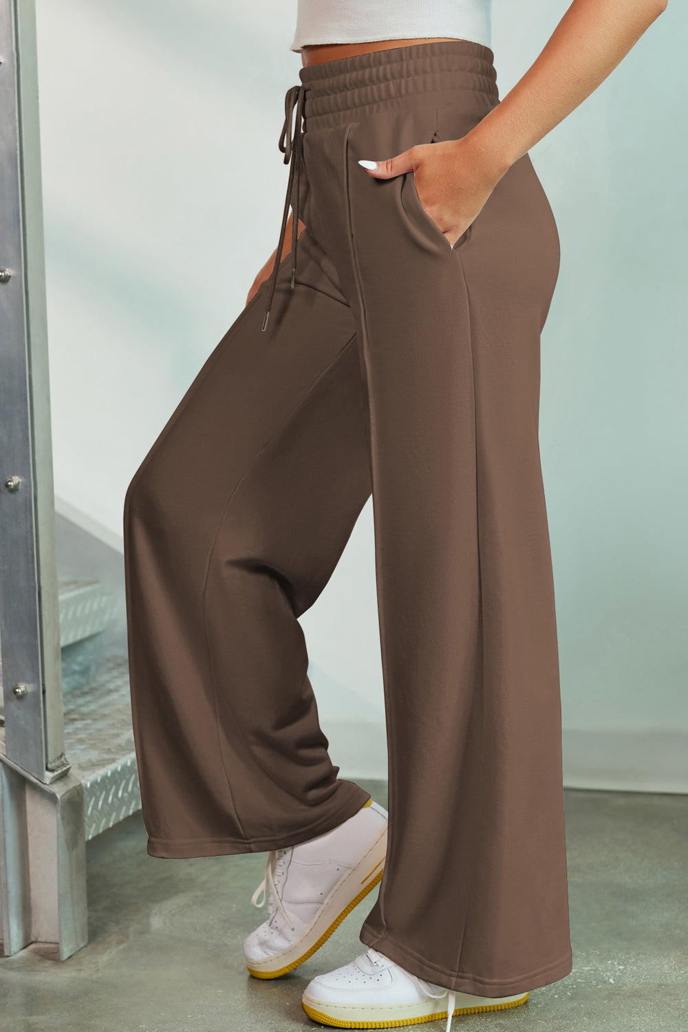 Drawstring Wide Leg Pants with Pockets - Elegant Aura Boutique