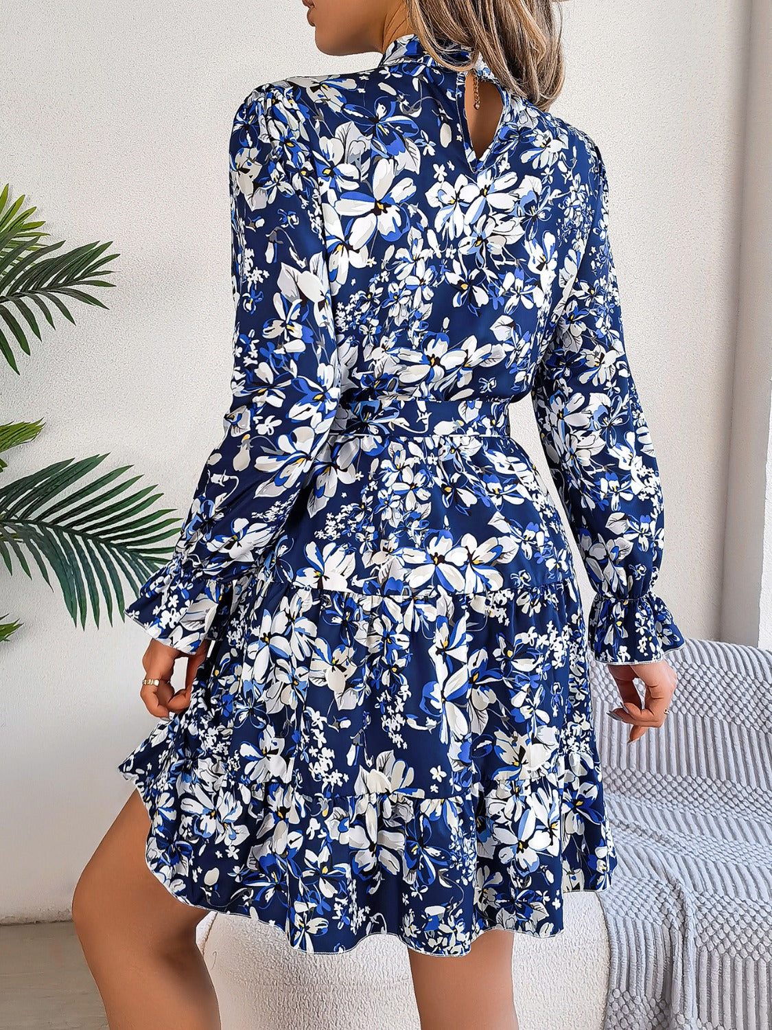 Printed Mock Neck Mini Dress