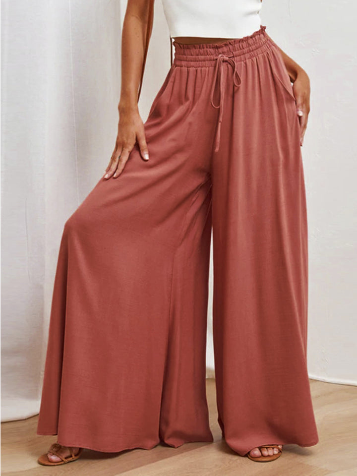 Drawstring Waist Wide Leg Pants - Elegant Aura Boutique