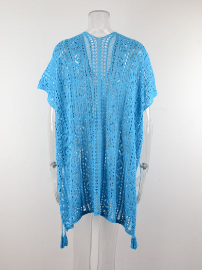 Cutout V-Neck Cover-Up with Tassel - Elegant Aura Boutique