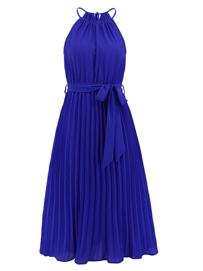 Pleated Tie Waist Midi Dress