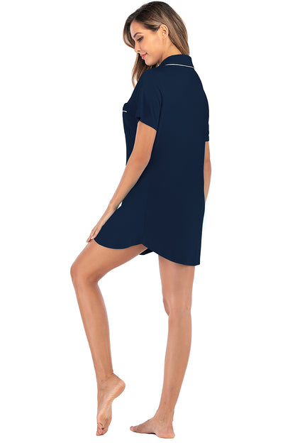 Piping Pocketed Short Sleeve Lounge Dress - Elegant Aura Boutique