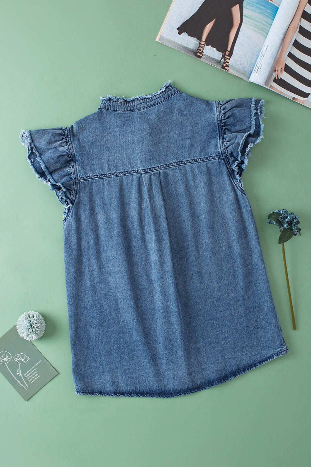 Raw Hem Button Up Denim Top