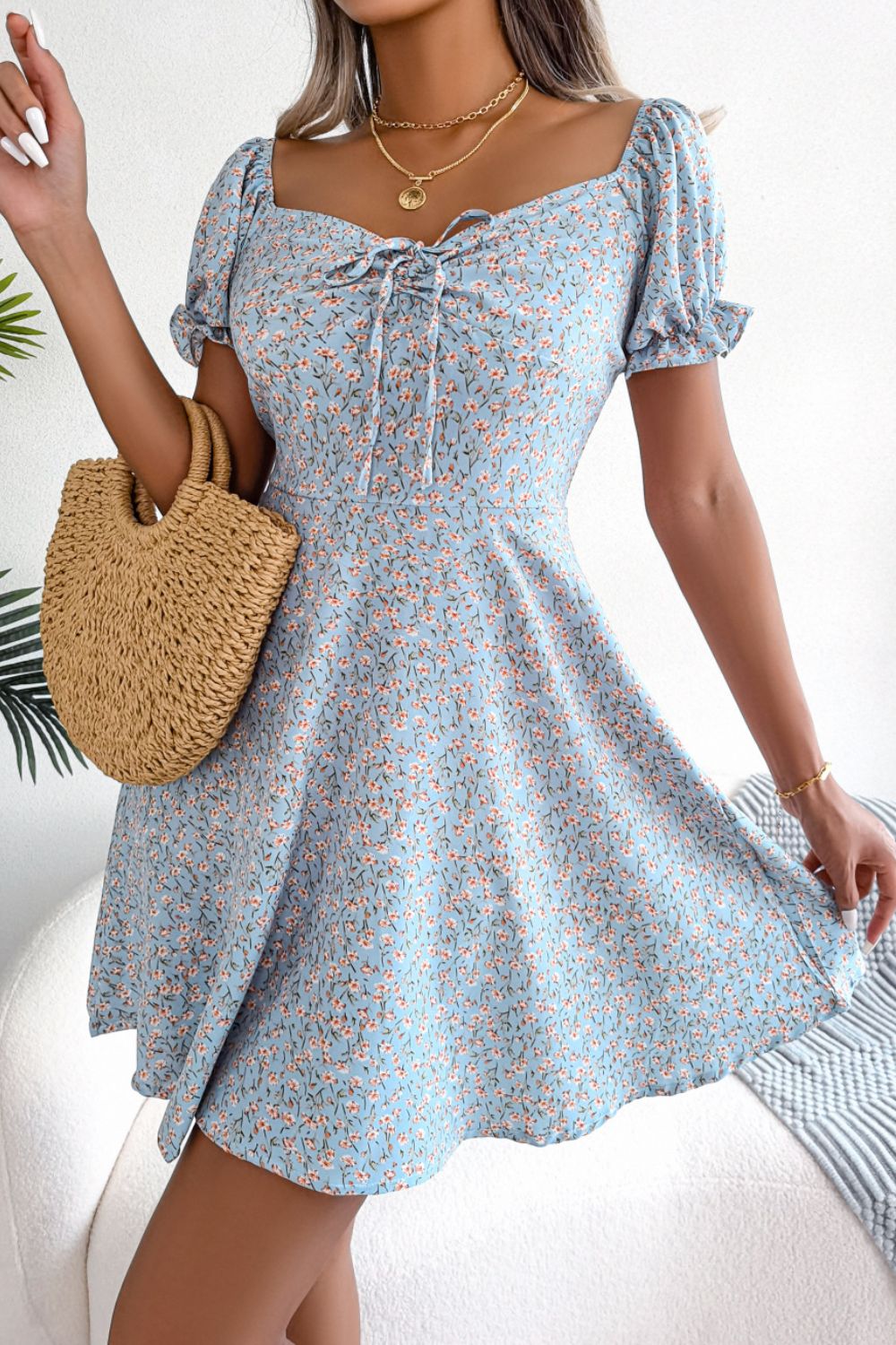 Floral Drawstring A-Line Dress