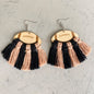 Fringe Detail Football Shape Wooden Dangle Earrings