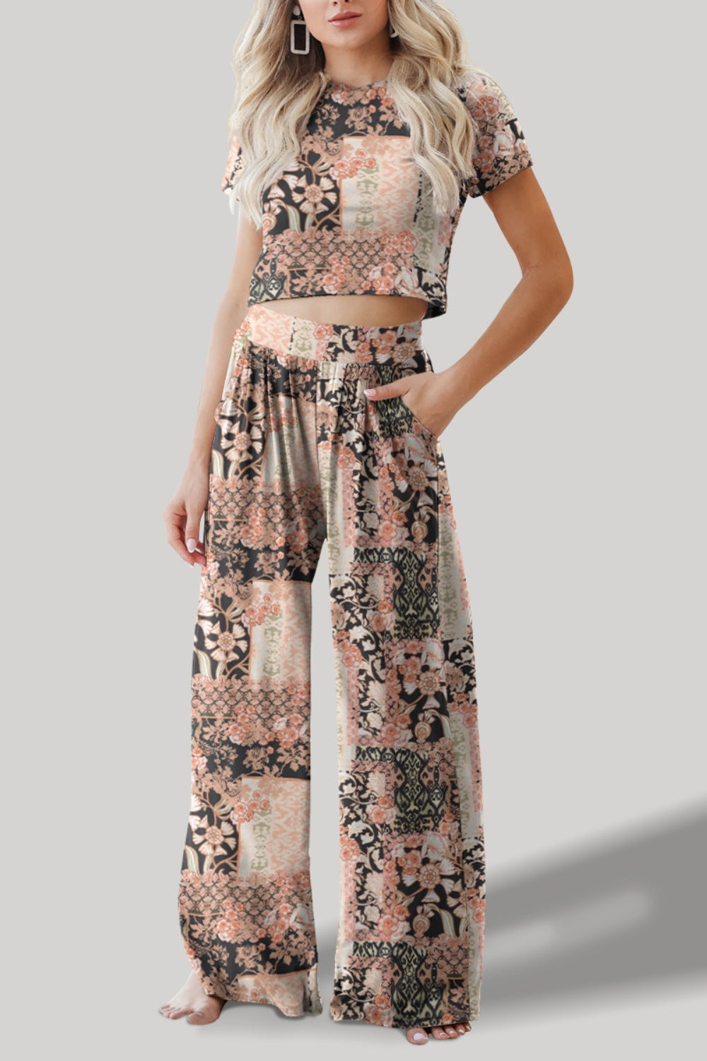 Printed Sleeve Top and Pants Set