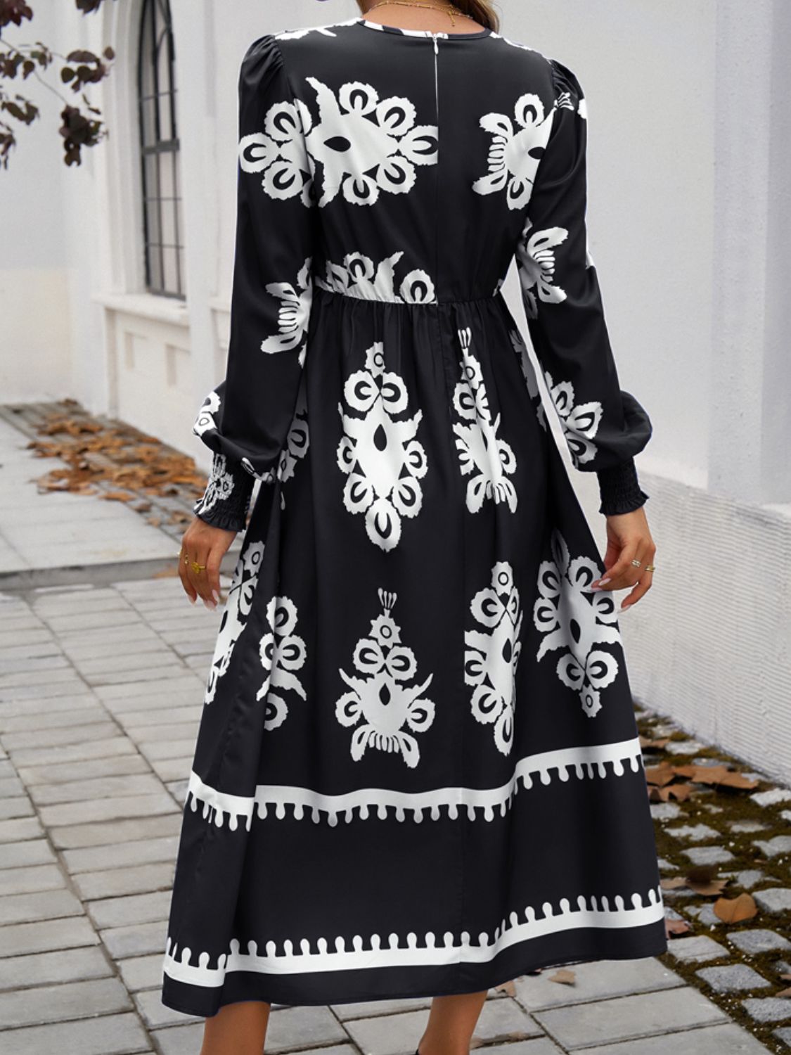 Printed Lantern Sleeve Midi Dress