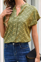 Stylish Print Notched Short Sleeve Blouse