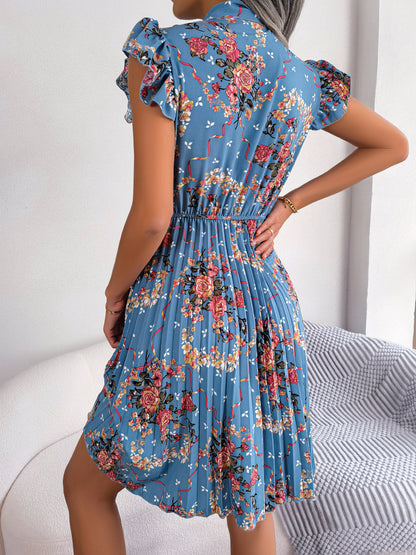 Pleated Floral Printed Dress