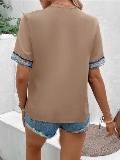 V-Neck Short Sleeve Relaxed Blouse