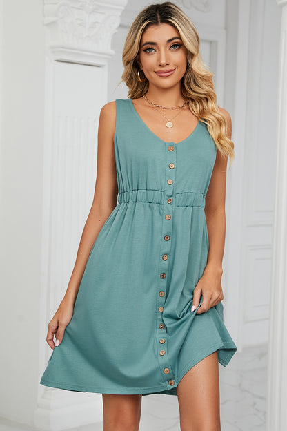 Buttoned Wide Strap Dress