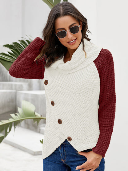 Contrast Button Turtleneck Sweater