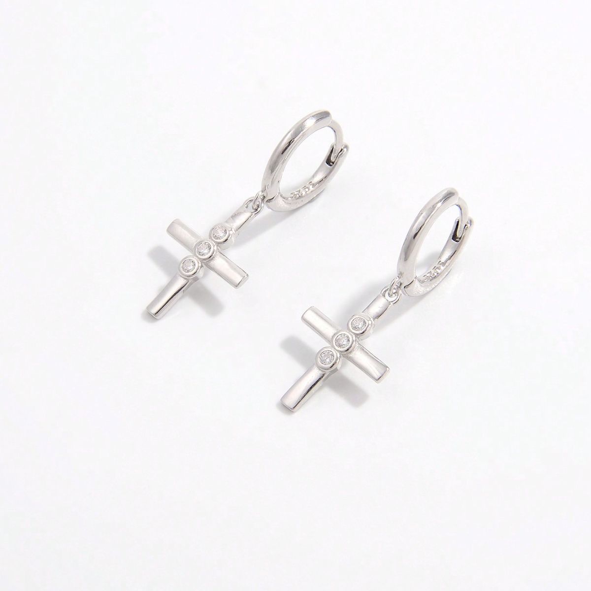 Sterling Silver Zircon Cross Earrings