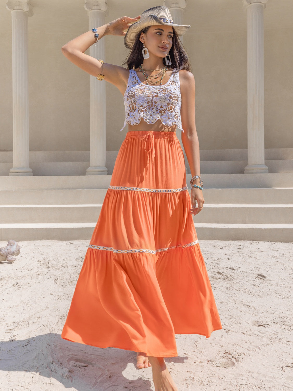 High Waist Maxi Tiered Skirt - Elegant Aura Boutique