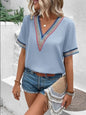 V-Neck Short Sleeve Relaxed Blouse