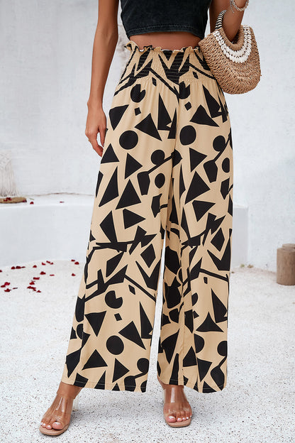 Asymetrical Printed Wide Leg Pants with Pockets - Elegant Aura Boutique