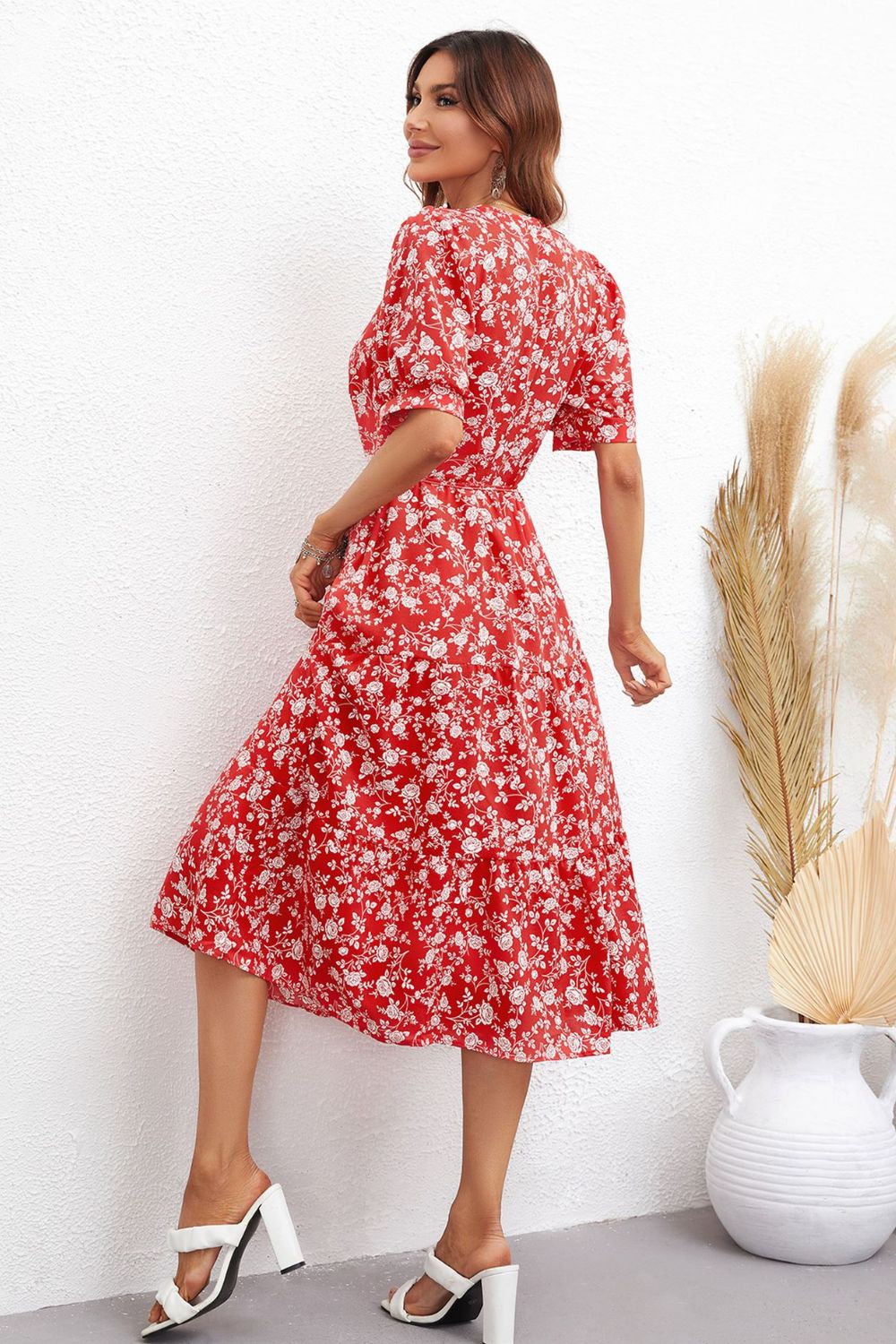 Floral Puff Sleeve Midi Dress