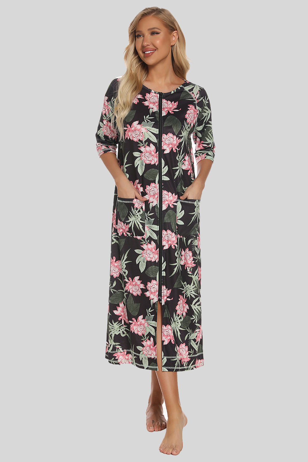 Printed Slit Night Dress - Elegant Aura Boutique