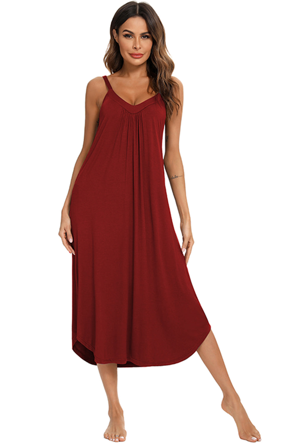 V-Neck Midi Lounge Dress - Elegant Aura Boutique