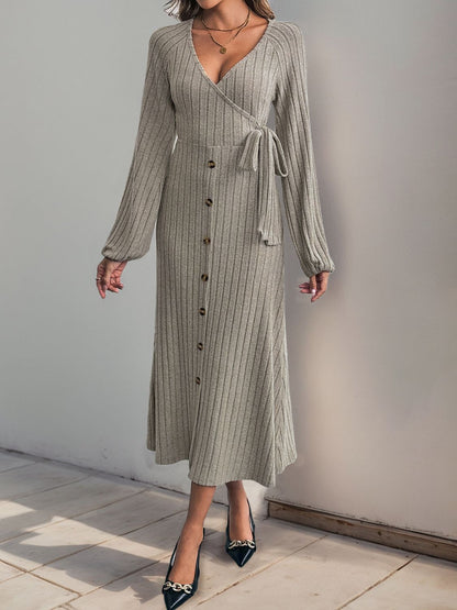 Tied Surplice Long Sleeve Dress