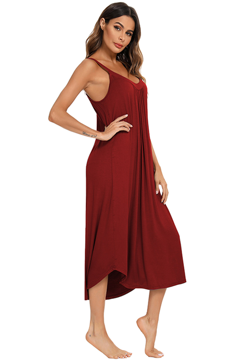 V-Neck Midi Lounge Dress - Elegant Aura Boutique