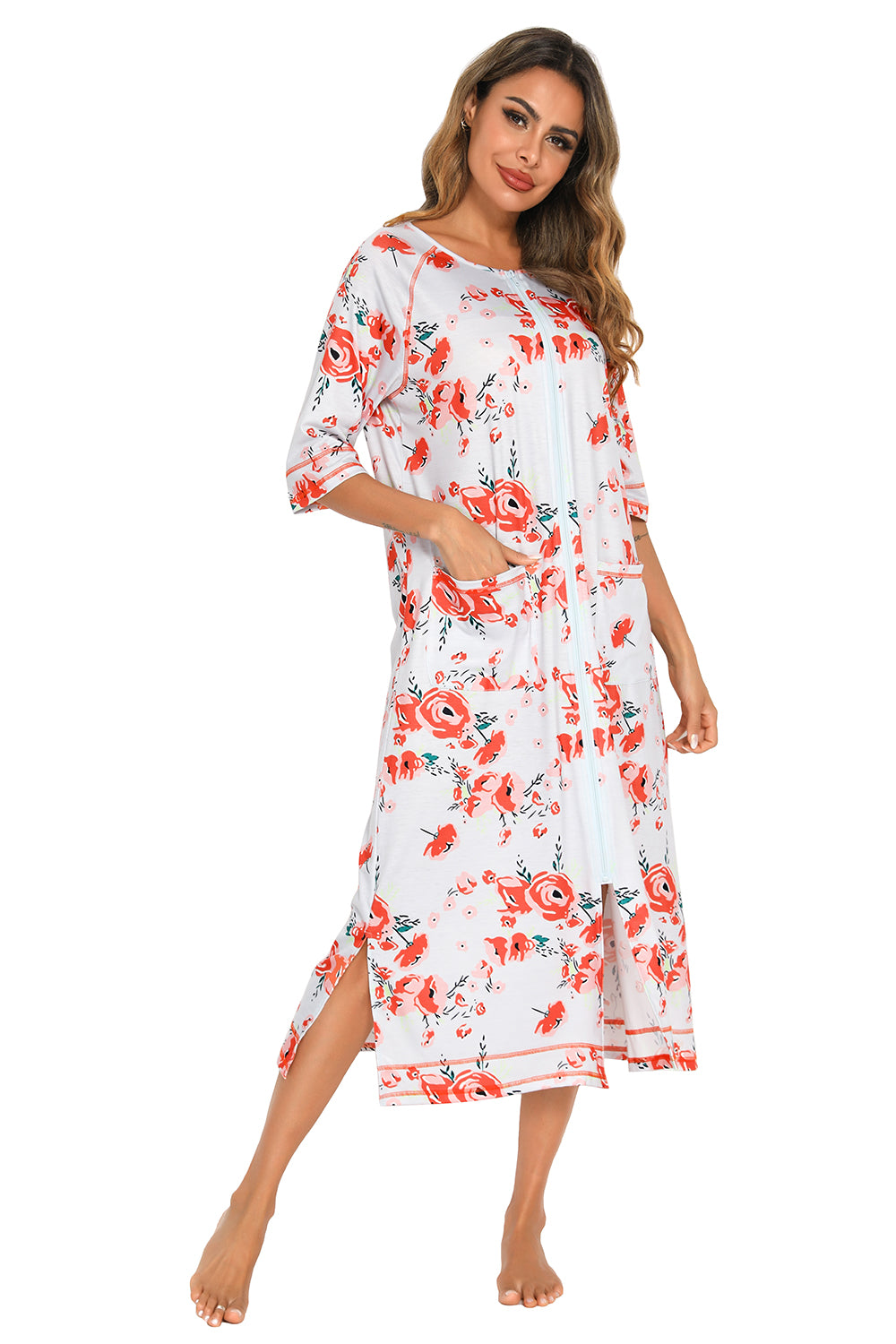 Printed Slit Night Dress - Elegant Aura Boutique