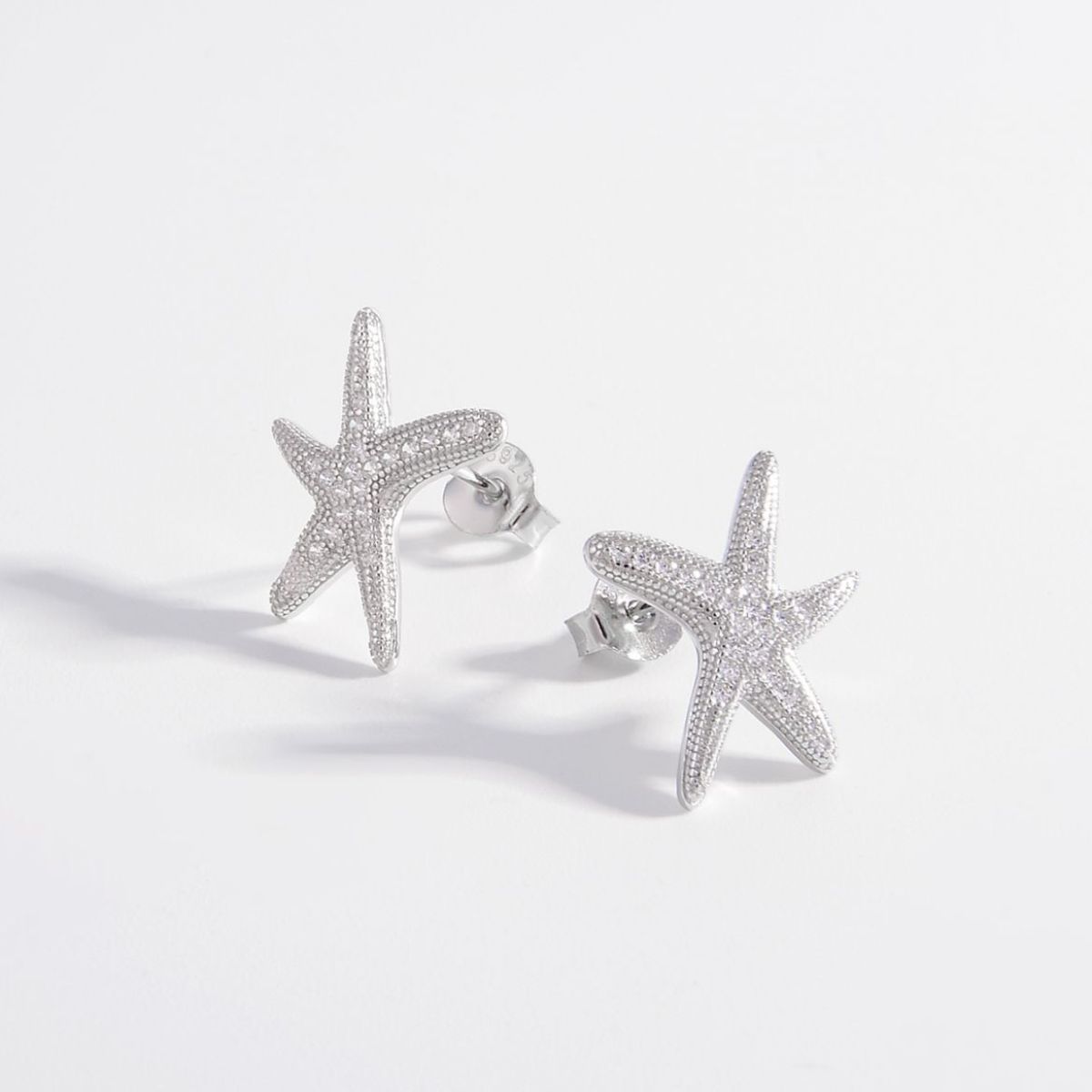 Sterling Silver Inlaid Zircon Starfish Earrings