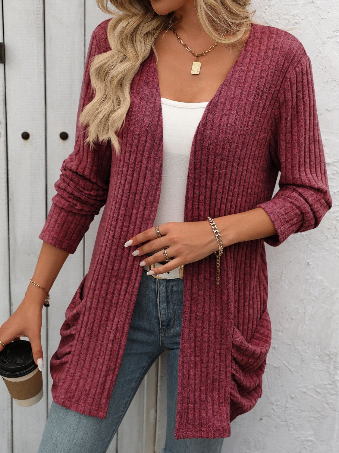 Long Sleeve Ribbed Cardigan