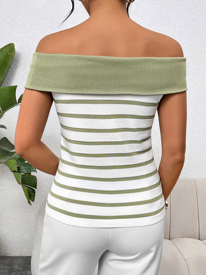 Decorative Striped Off-Shoulder Knit Top