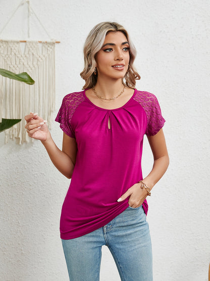 Lace Embellished Round Neck Top