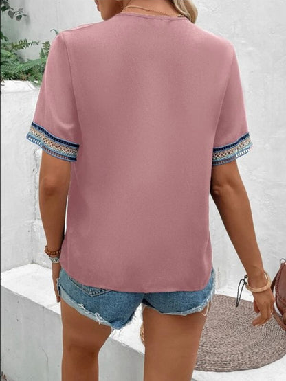 V-Neck Short Sleeve Relaxed Blouse