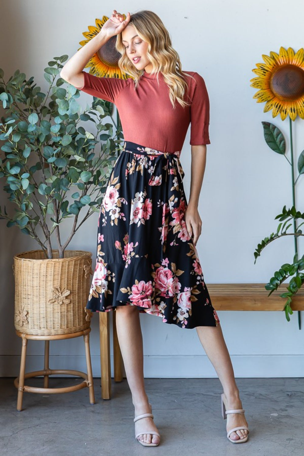 Floral Wrap Ruffle Hem Skirt - Elegant Aura Boutique