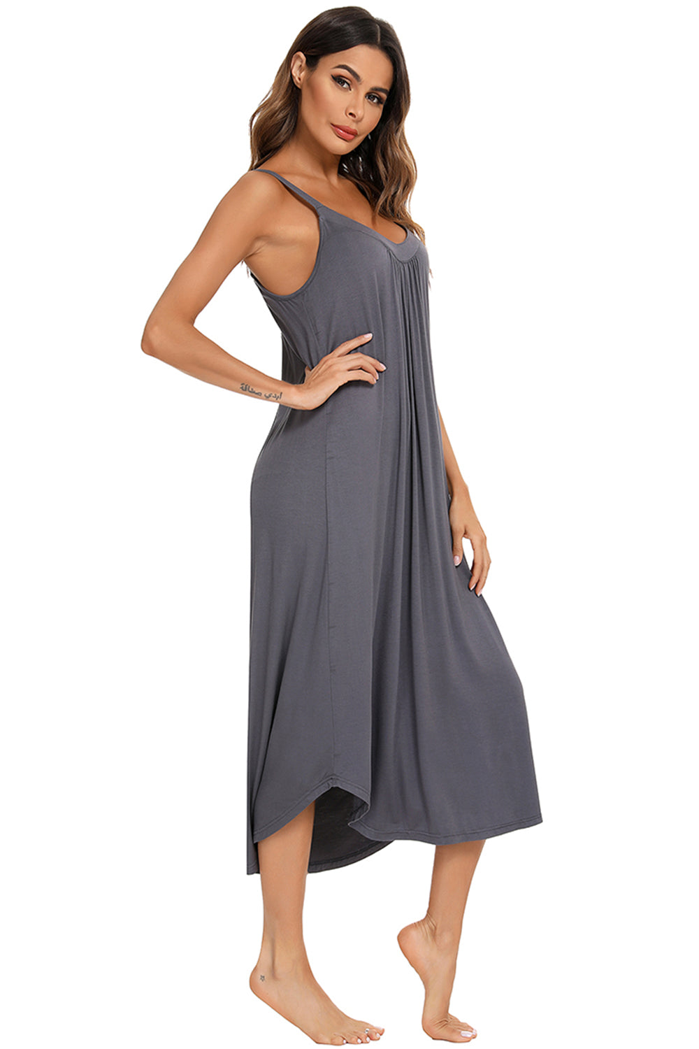 V-Neck Midi Lounge Dress - Elegant Aura Boutique