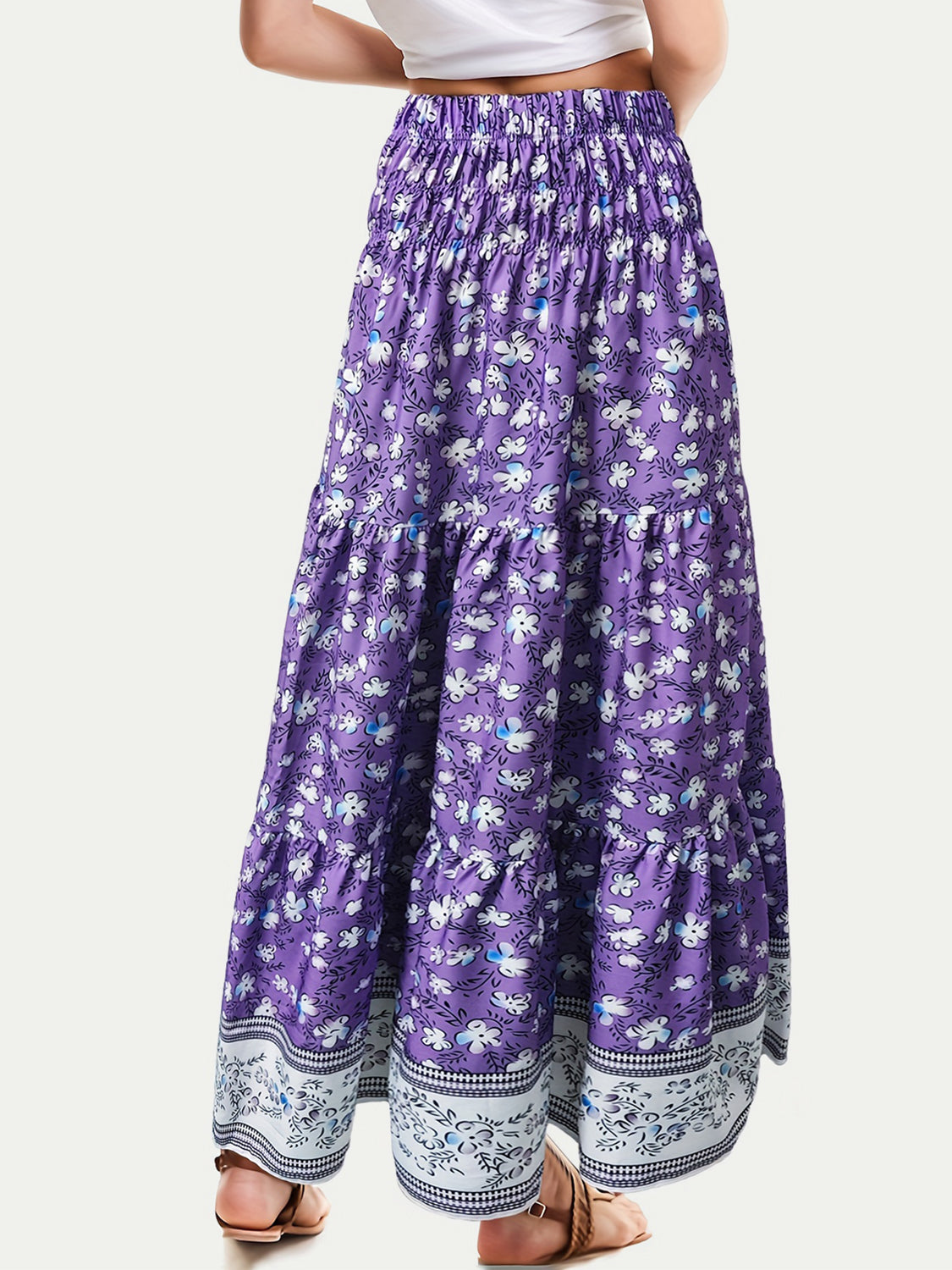 Full Size Tiered Printed Elastic Waist Skirt - Elegant Aura Boutique