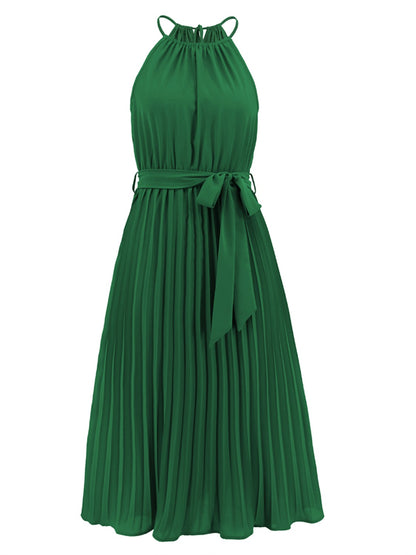 Pleated Tie Waist Midi Dress