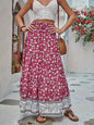 Full Size Tiered Printed Elastic Waist Skirt - Elegant Aura Boutique